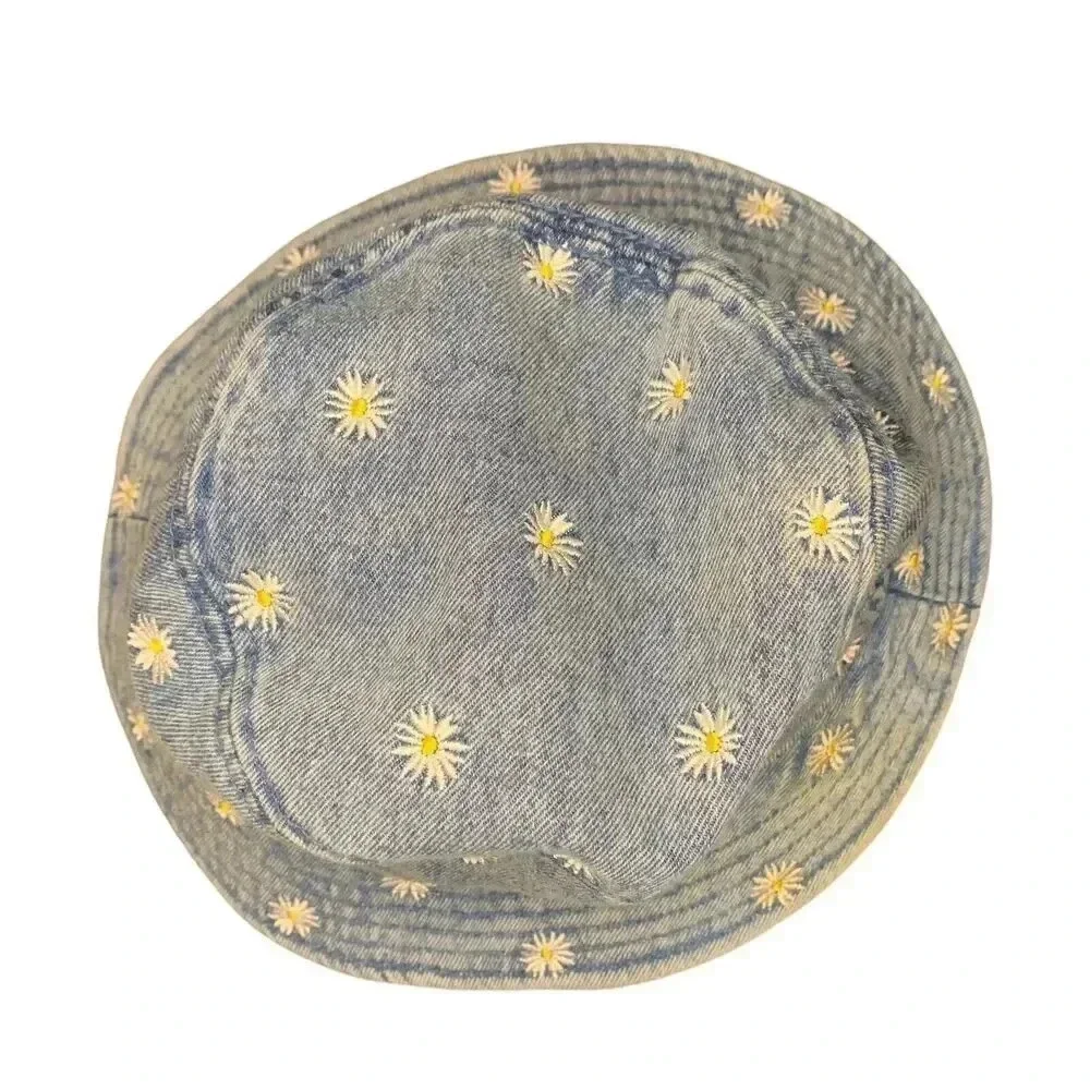 American Eagle Embroidered Sunflower Light Denim Bucket Hat Adult One Size Retro - Picture 3 of 7